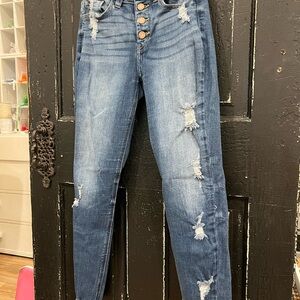 Kancan Mid-Rise Ankle Skinny Distressed Blue Women's Jeans Like New